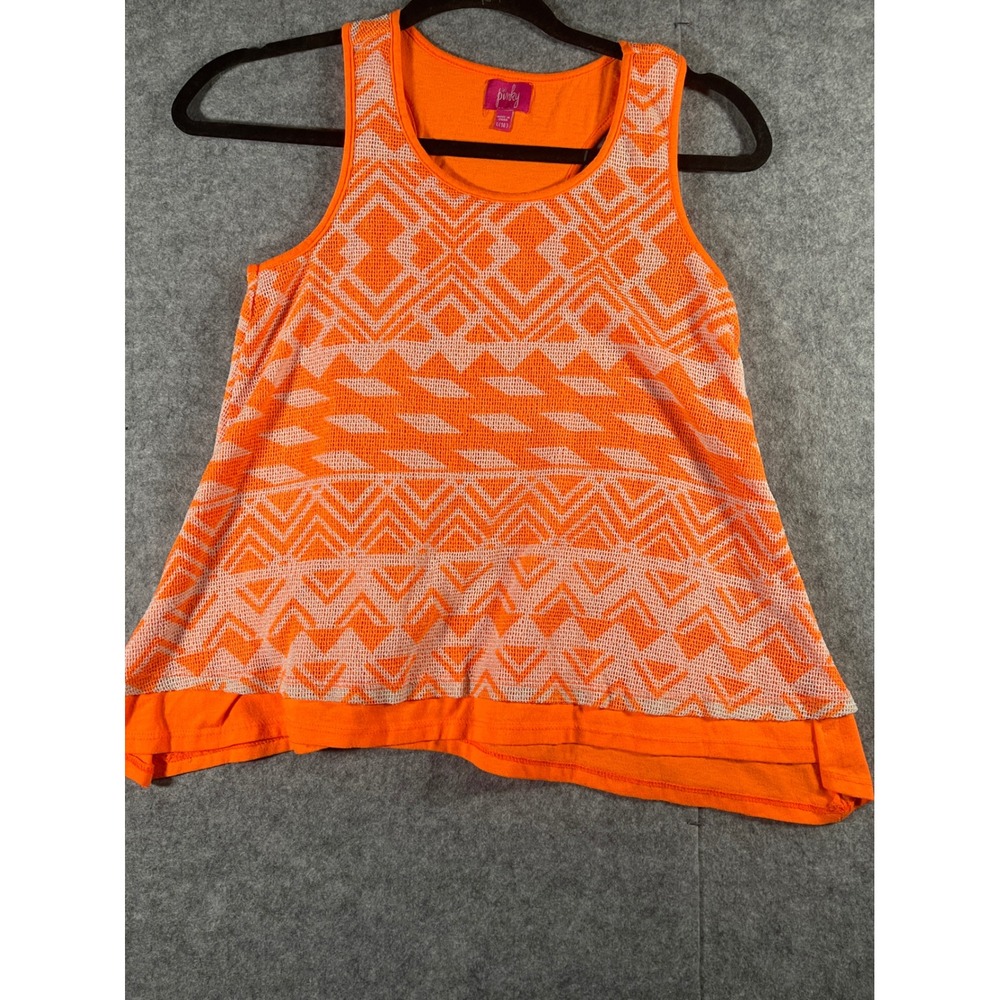 Pinky Girls Neon Orange Geometric Tribal Mesh Racerback Tank Top Size L 14